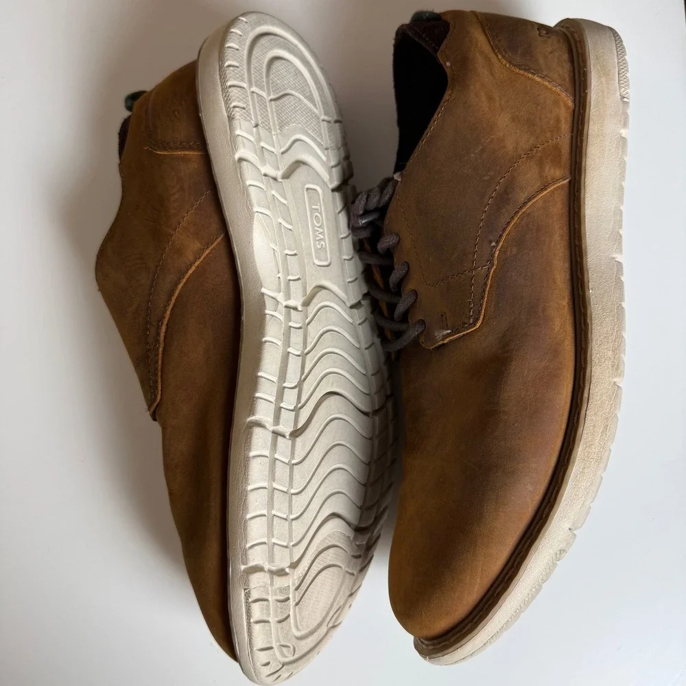 TOMS Mens Carlo Oxford Brown Leather Lace Up Casual Dress Shoes Sneakers 8.5